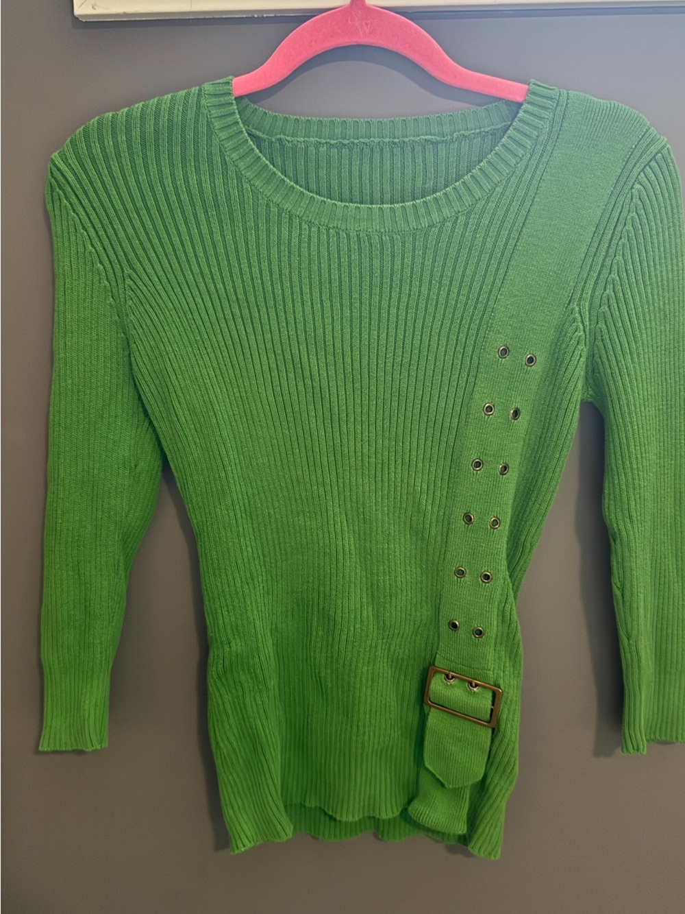 Vintage Green Ribbed Long sleeve with Buckle Detail